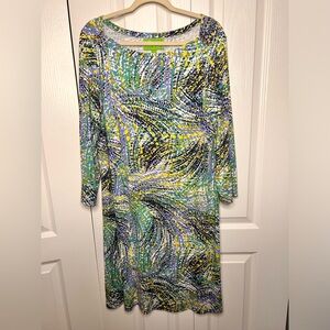 Pappagallo Dress Boat Neck Sheath Knee Length Blue Beach Size Large Viscose